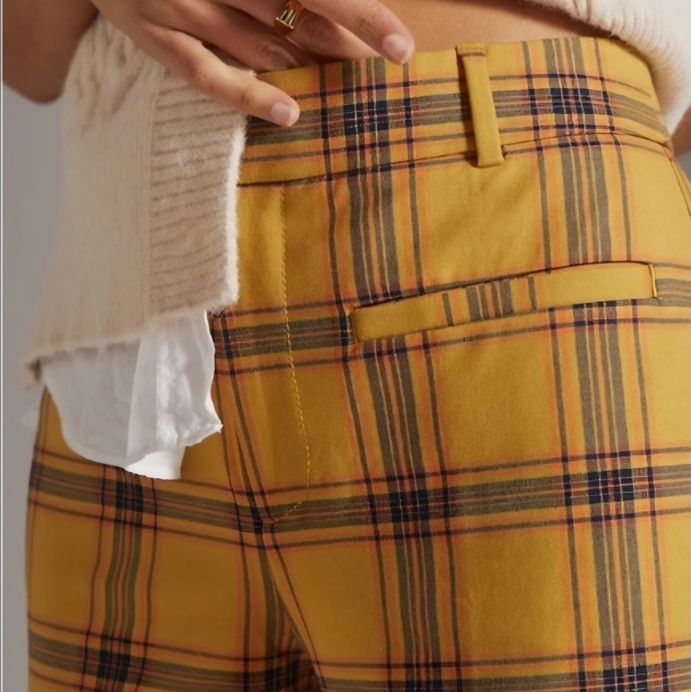 Anthropologie Yellow Plaid Straight-Leg Pants - Picture 3 of 9